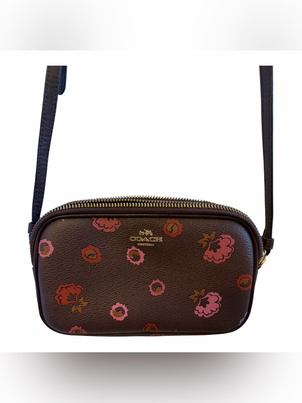 Coach Brown Primrose Floral Crossbody Double Zip Bag - NWOT **